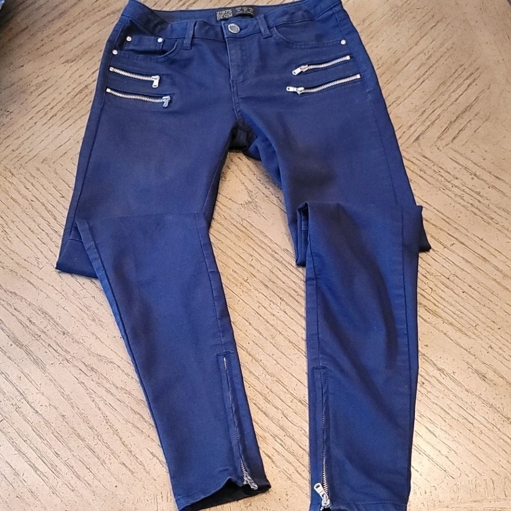 Zara Navy Motto zipper skinny pants size 2
